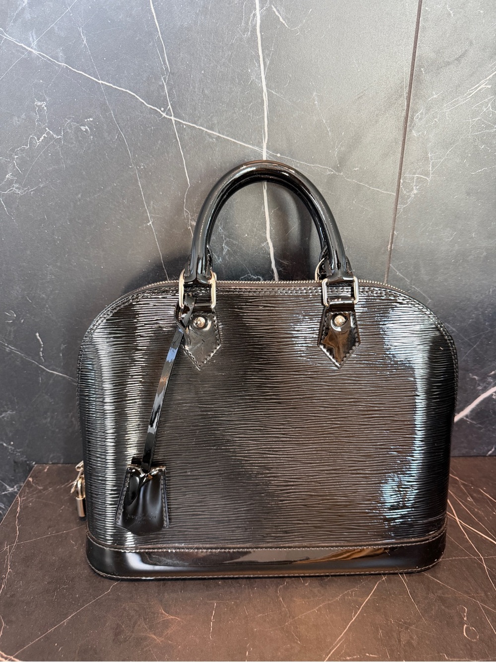Louis Vuitton Black Epi Alma PM Patent Leather